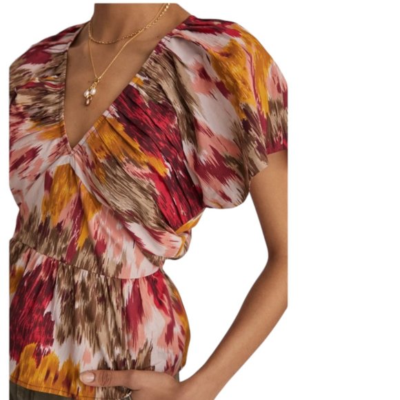 NEW Anthropologie | Love the Label Painterly Open-Back Savannah Burgundy Blouse - Picture 4 of 14